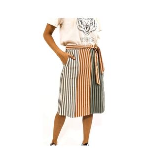 ROOLEE *NWT* Size XXL. Striped Multi-Color Midi Skirt. Pockets!!